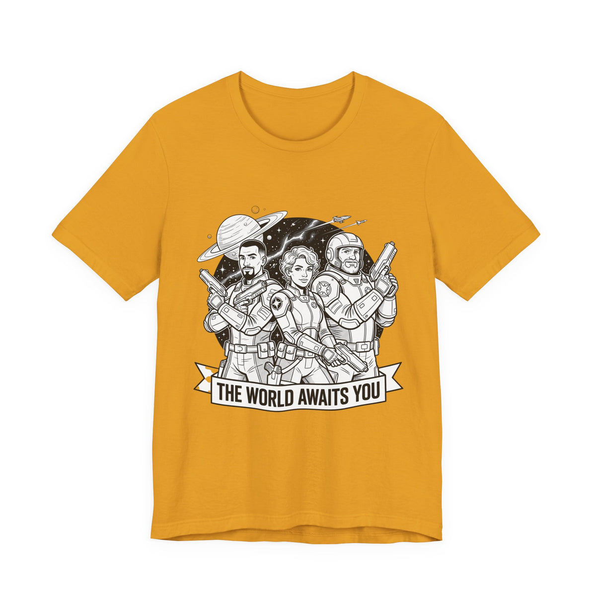 The World Awaits You Tee — Retro Space Crew Graphic T‑Shirt