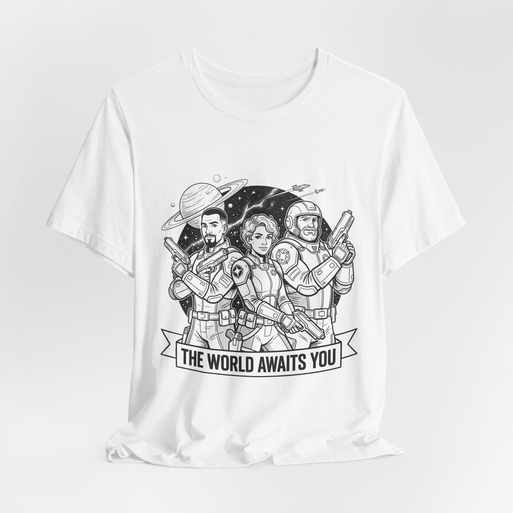 The World Awaits You Tee — Retro Space Crew Graphic T‑Shirt
