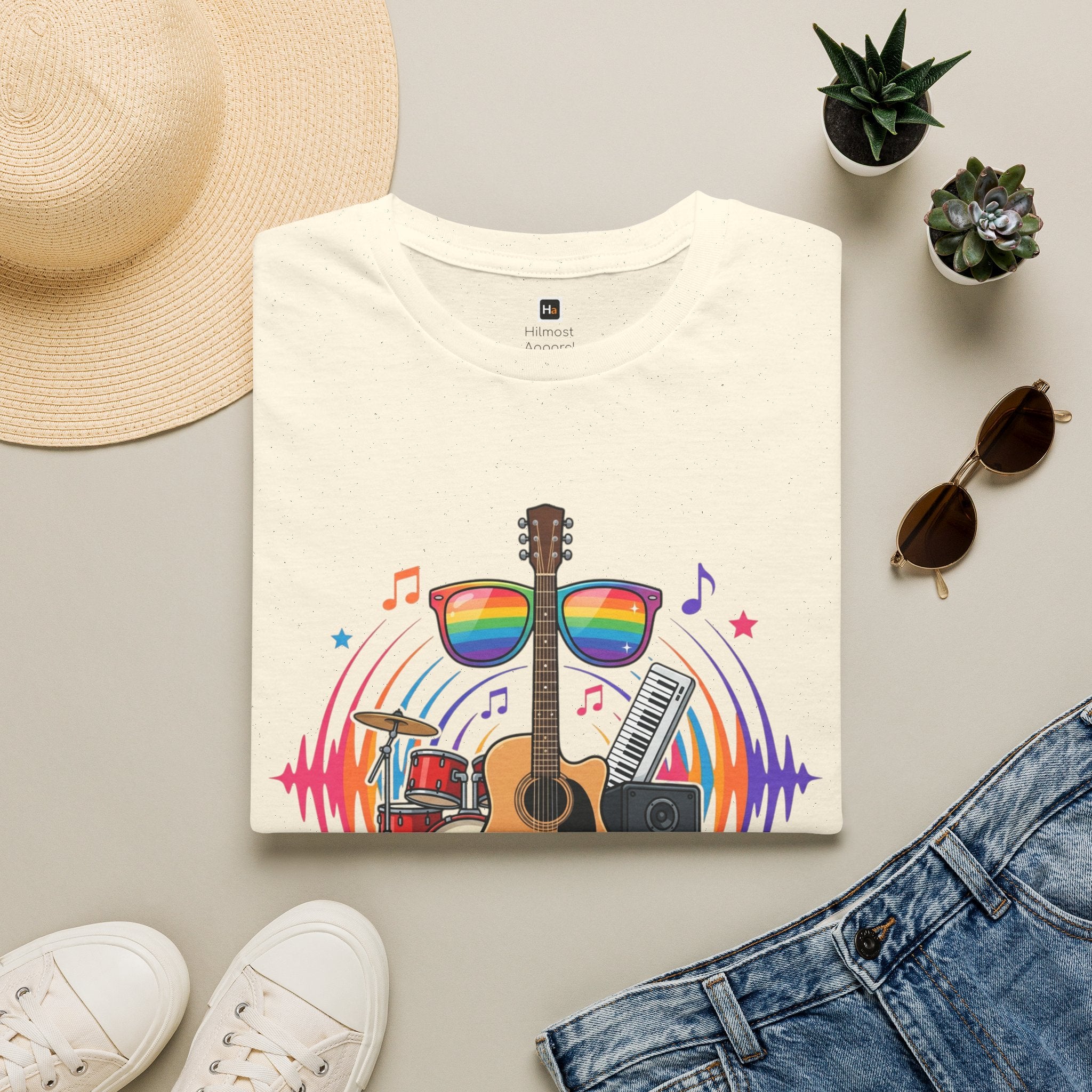 Music Pride T-Shirt — "Free to Choose" Rainbow Guitar Tee