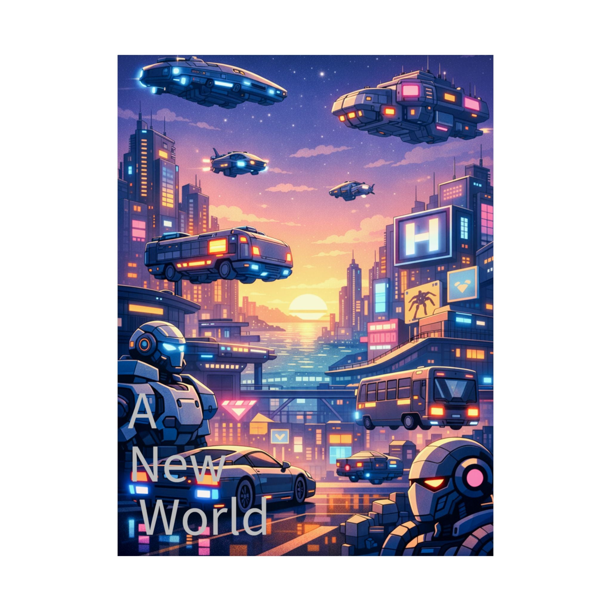 Cyber Sunset Poster 2 — Retro Futuristic Soldier Matte Vertical Print