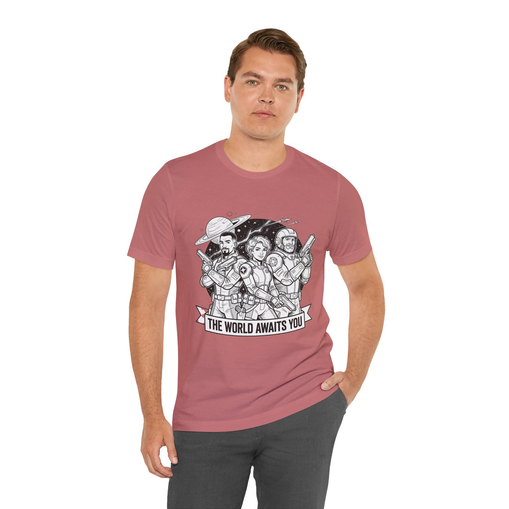 The World Awaits You Tee — Retro Space Crew Graphic T‑Shirt