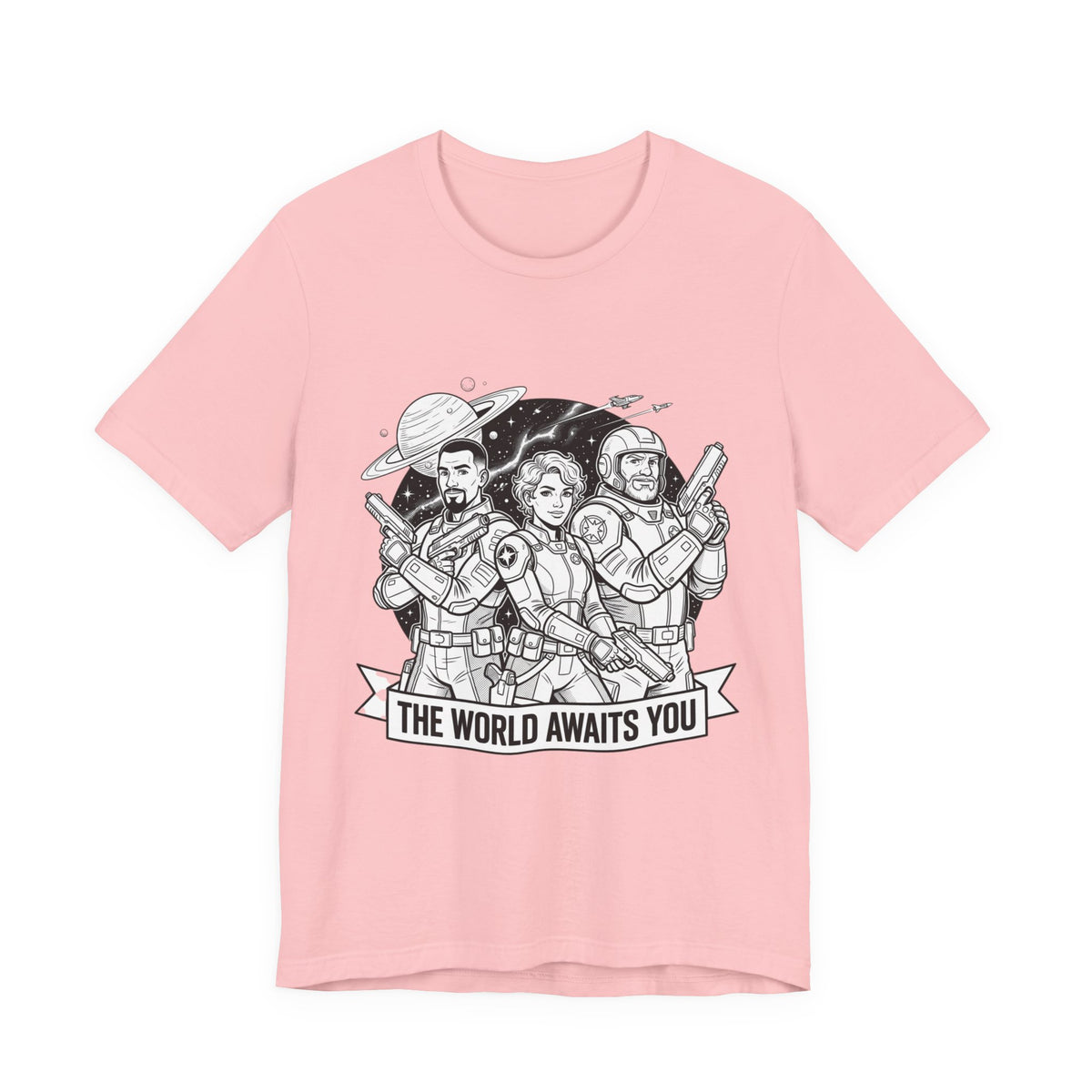 The World Awaits You Tee — Retro Space Crew Graphic T‑Shirt