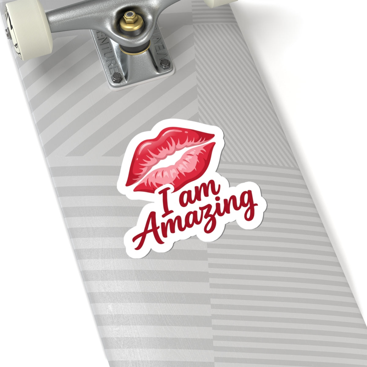 I Am Amazing Kiss-Cut Sticker — Red Lip Print Self-Love Vinyl Decal