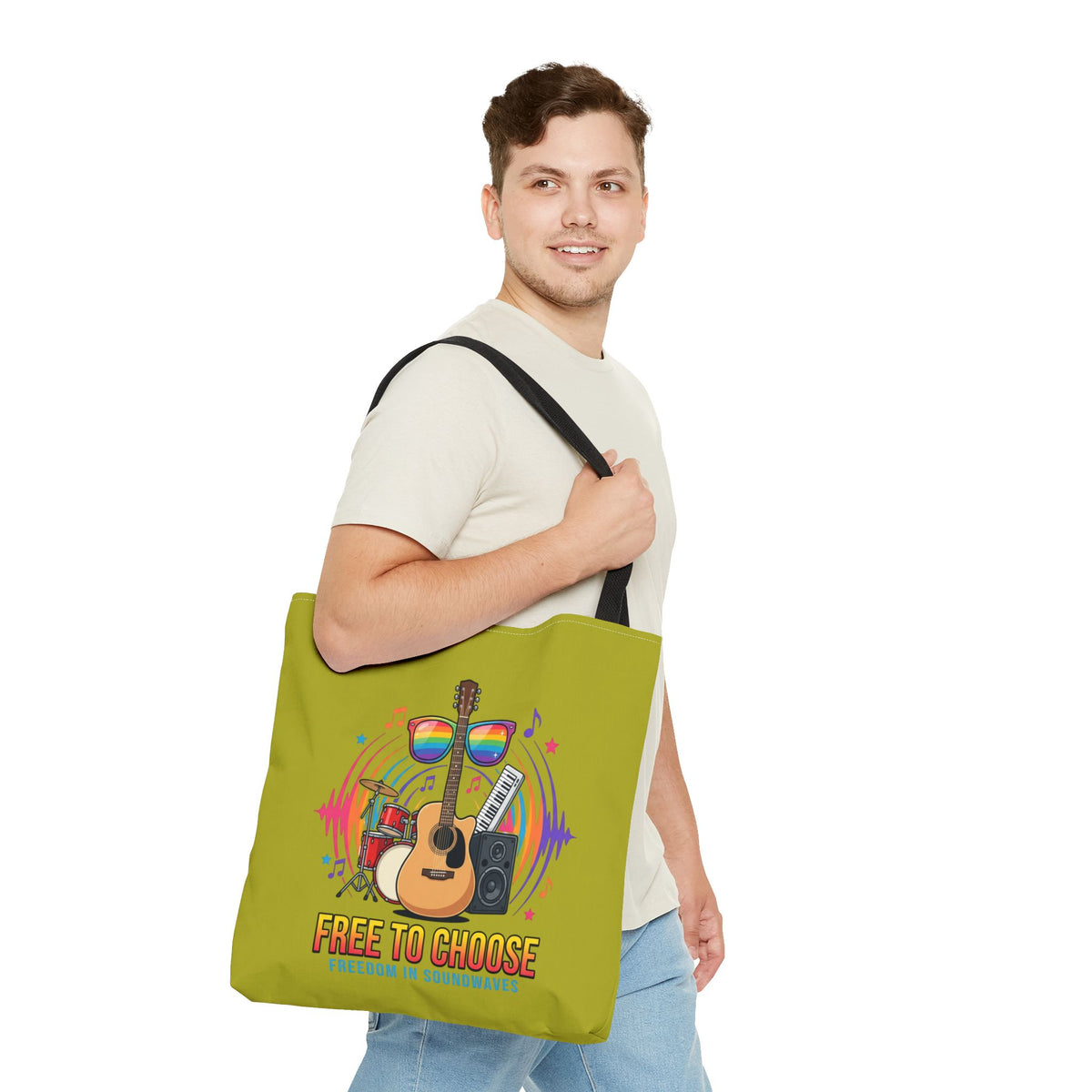 Tote Bag — "Free to Choose" Rainbow Music Pride Tote