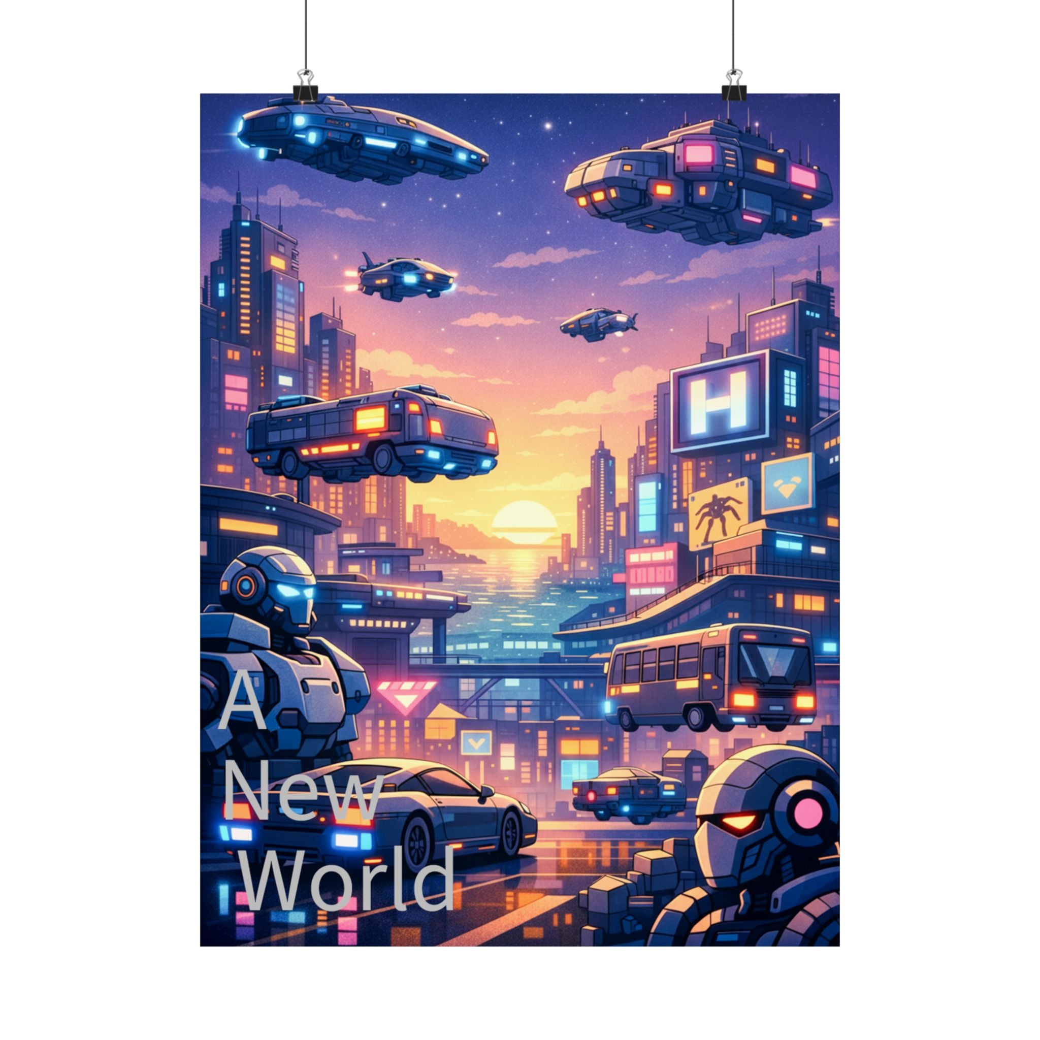 Cyber Sunset Poster 2 — Retro Futuristic Soldier Matte Vertical Print