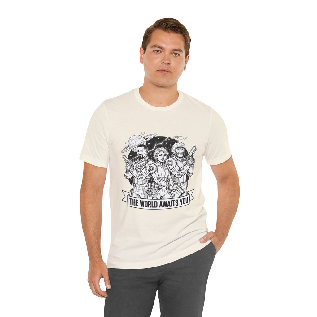 The World Awaits You Tee — Retro Space Crew Graphic T‑Shirt