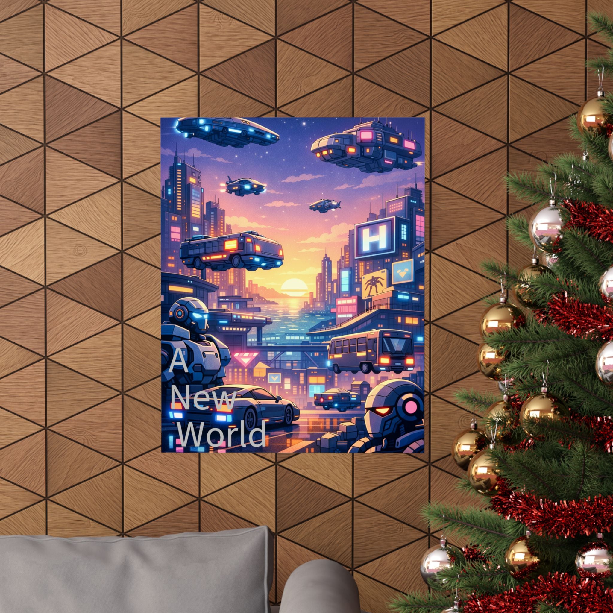 Cyber Sunset Poster 2 — Retro Futuristic Soldier Matte Vertical Print