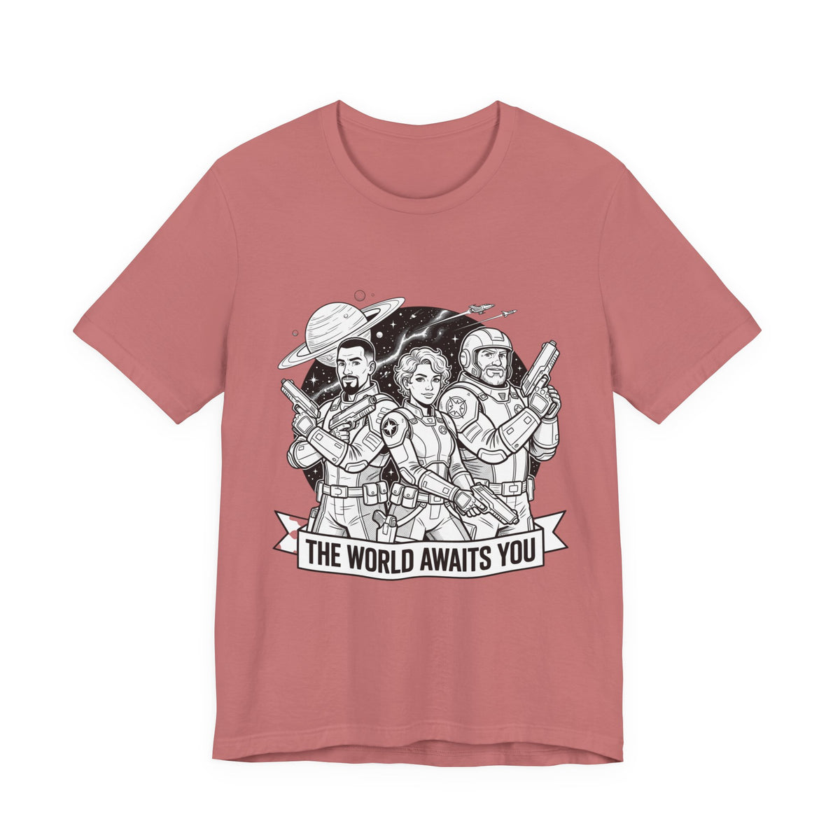 The World Awaits You Tee — Retro Space Crew Graphic T‑Shirt