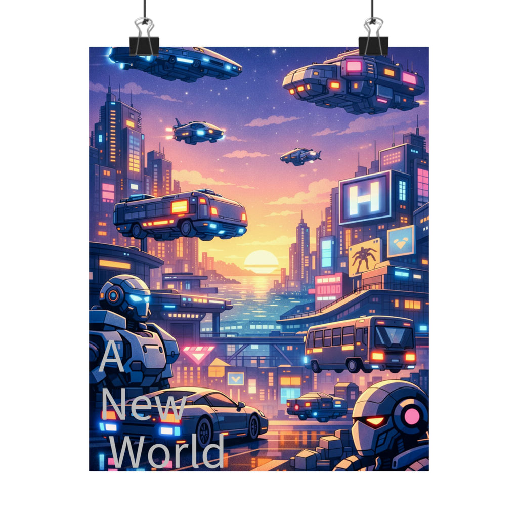 Cyber Sunset Poster 2 — Retro Futuristic Soldier Matte Vertical Print