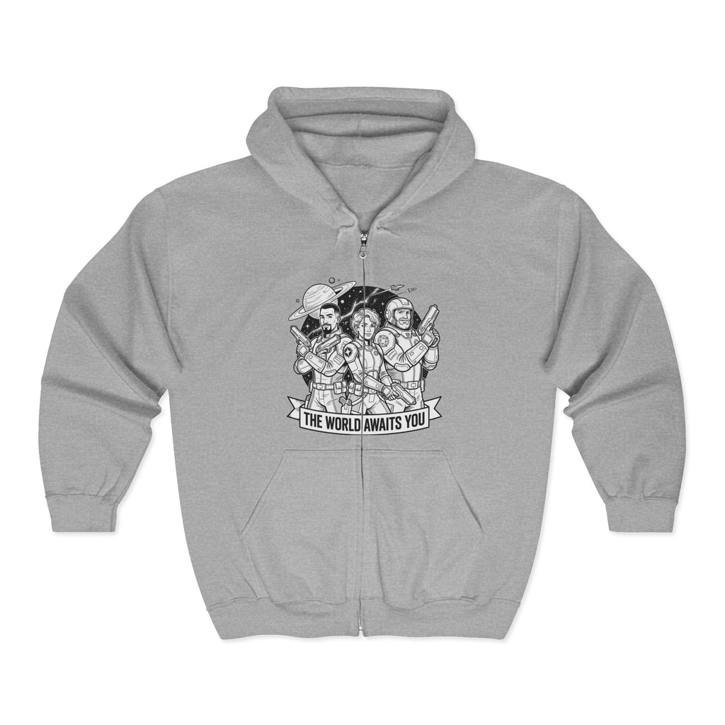 Zip Hoodie — 'The World Awaits You' Adventure Graphic