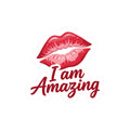 I Am Amazing Kiss-Cut Sticker — Red Lip Print Self-Love Vinyl Decal