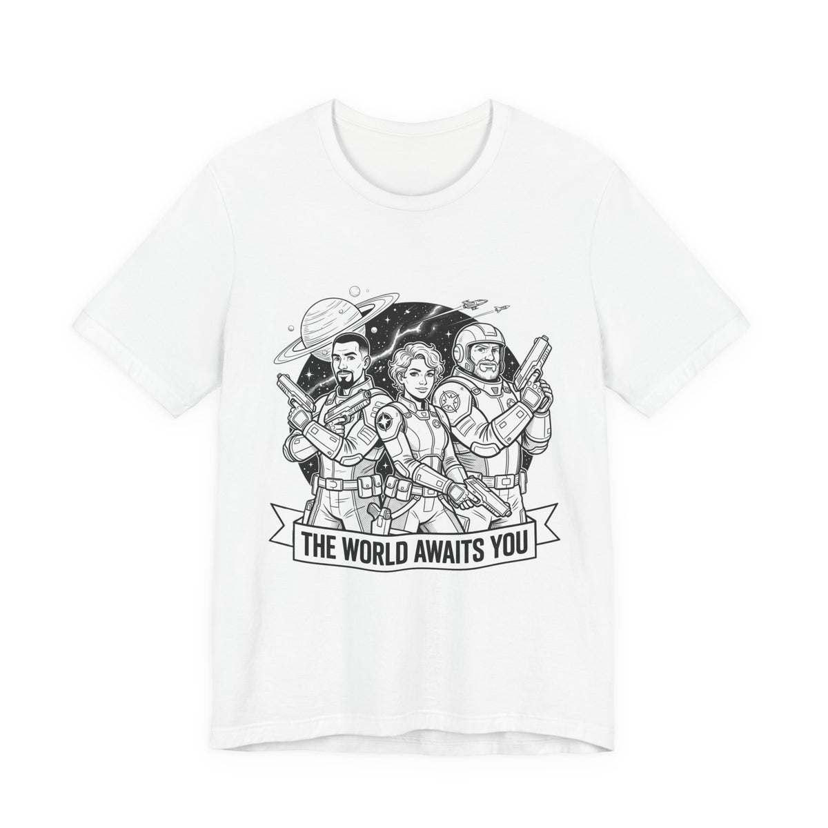 The World Awaits You Tee — Retro Space Crew Graphic T‑Shirt