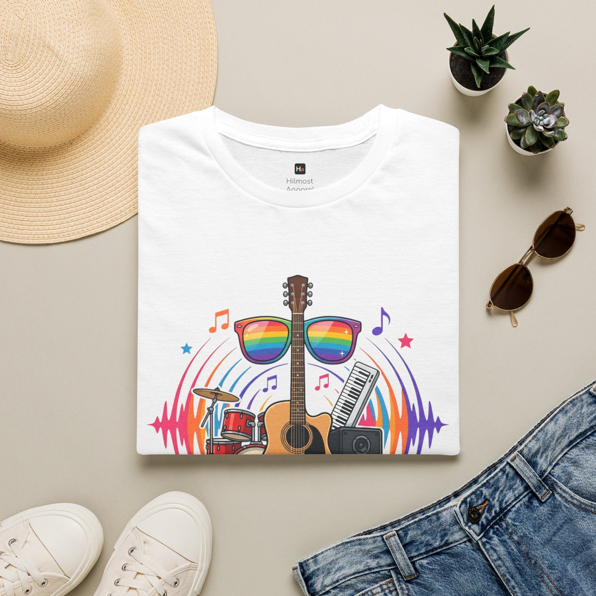 Music Pride T-Shirt — "Free to Choose" Rainbow Guitar Tee