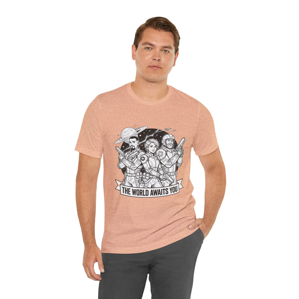 The World Awaits You Tee — Retro Space Crew Graphic T‑Shirt