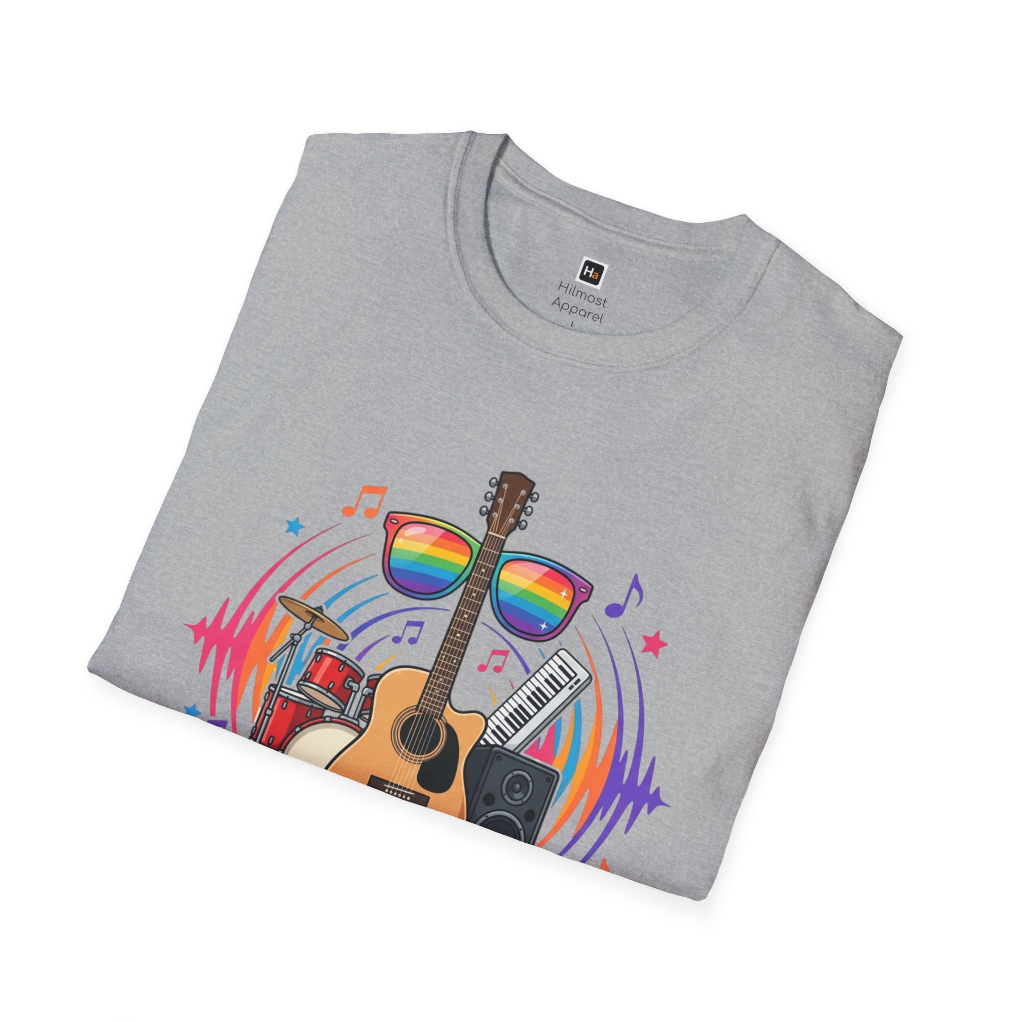 Music Pride T-Shirt — "Free to Choose" Rainbow Guitar Tee