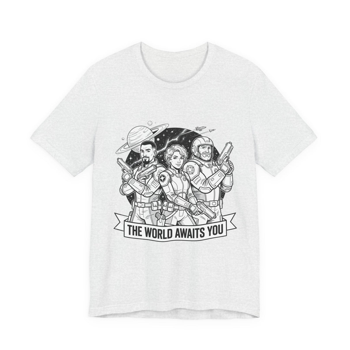 The World Awaits You Tee — Retro Space Crew Graphic T‑Shirt