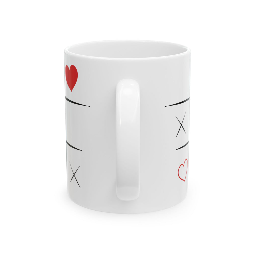 Heart Tic-Tac-Toe Ceramic Mug – Romantic XOXO Coffee Cup (11oz & 15oz)