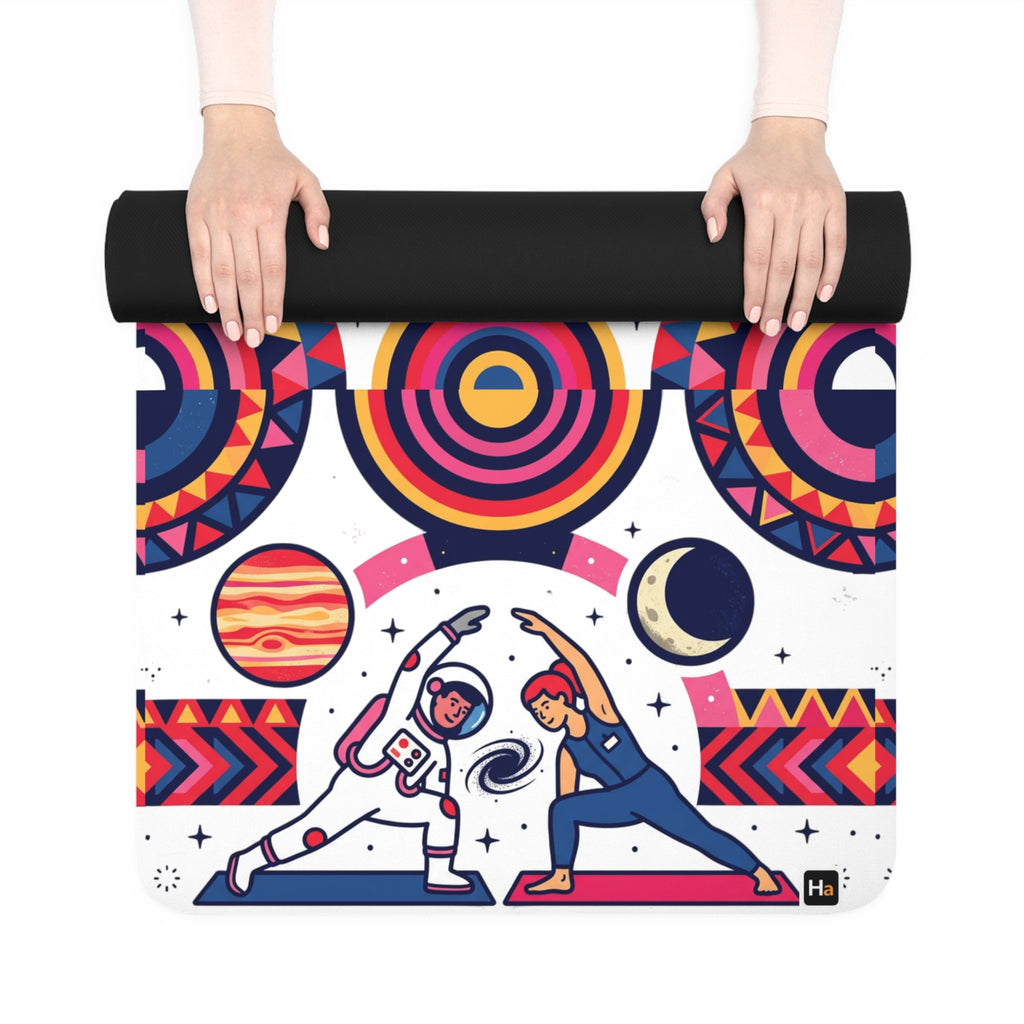 Cosmic Doga Rubber Yoga Mat — Astronaut Pose Patterned Non-Slip Mat
