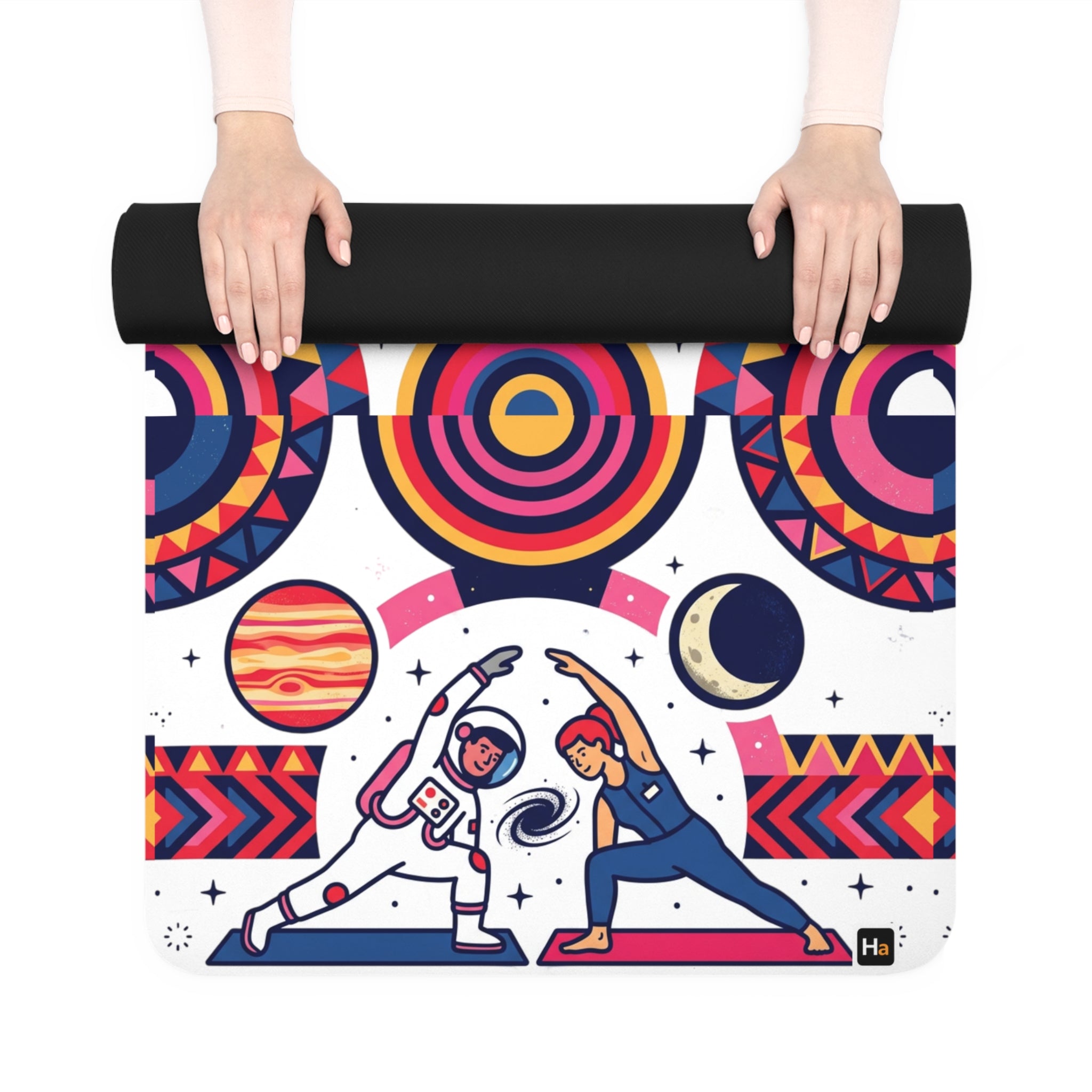 Cosmic Doga Rubber Yoga Mat — Astronaut Pose Patterned Non-Slip Mat