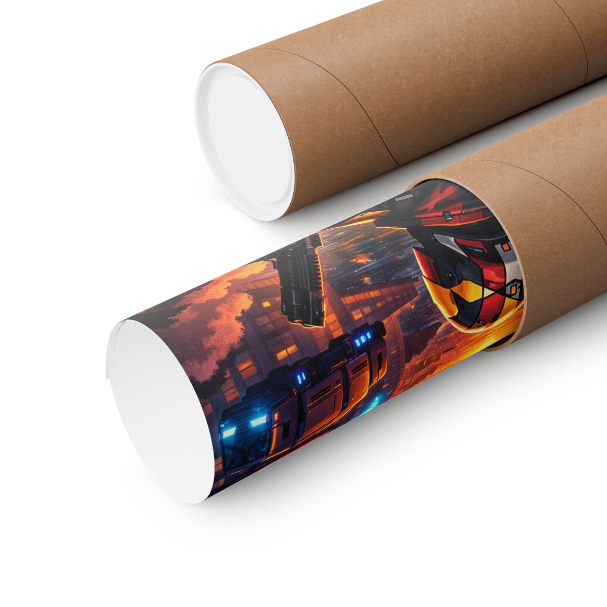 Cyber Sunset Poster — Retro Futuristic Soldier Matte Vertical Print
