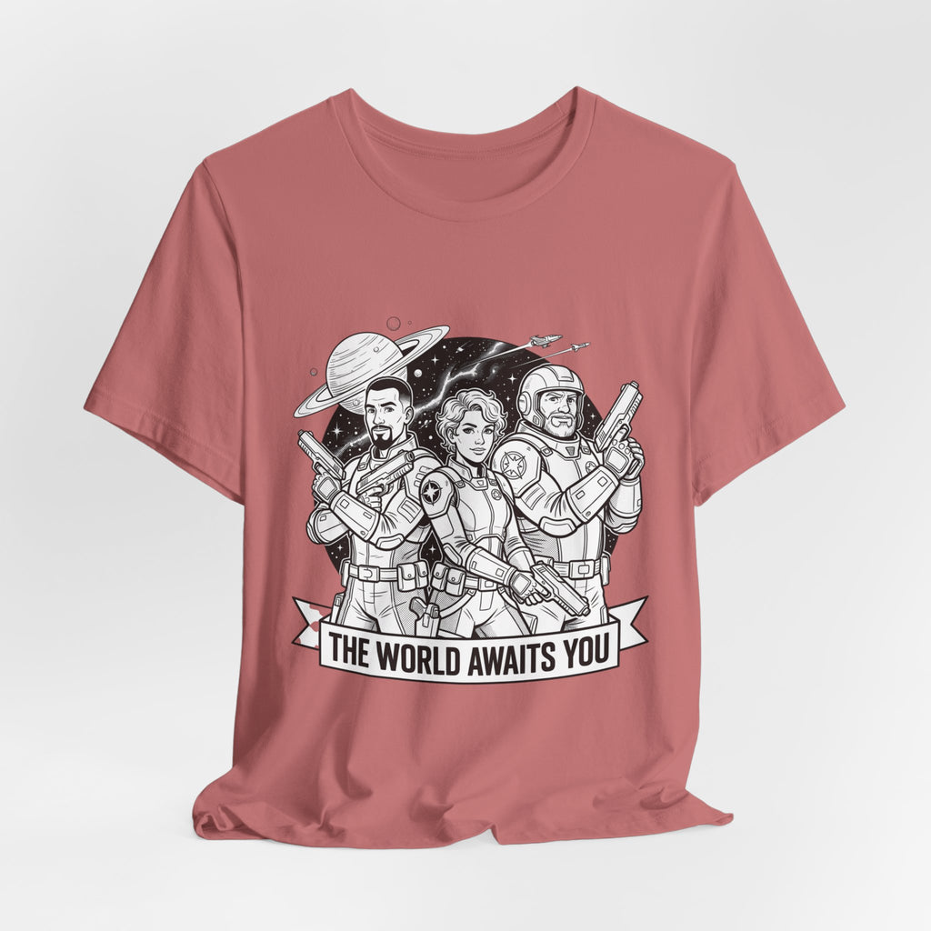 The World Awaits You Tee — Retro Space Crew Graphic T‑Shirt