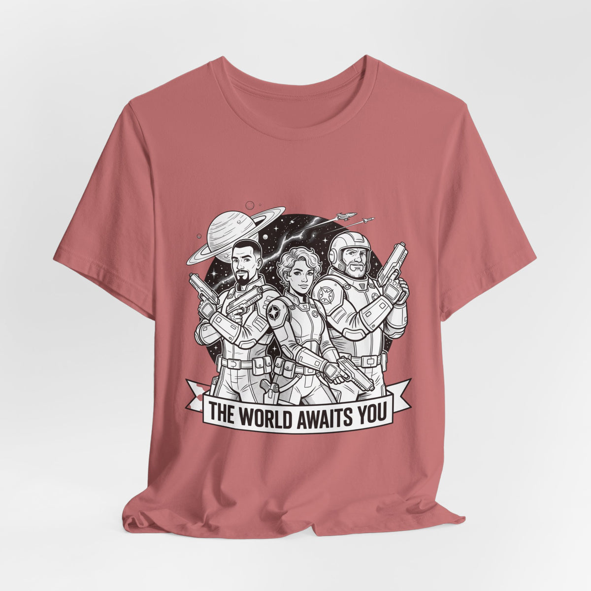 The World Awaits You Tee — Retro Space Crew Graphic T‑Shirt