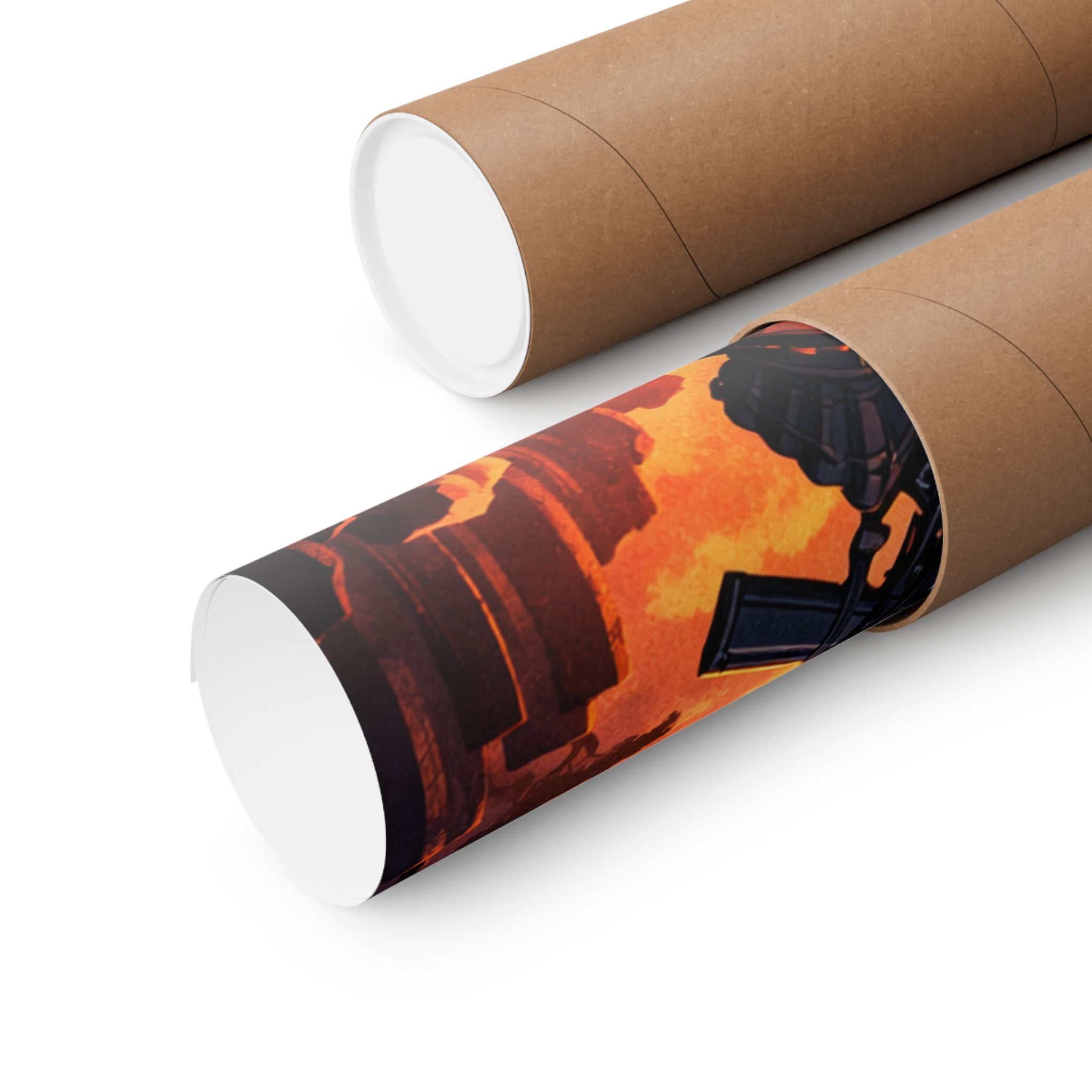 Cyber Sunset Poster — Retro Futuristic Soldier Matte Vertical Print