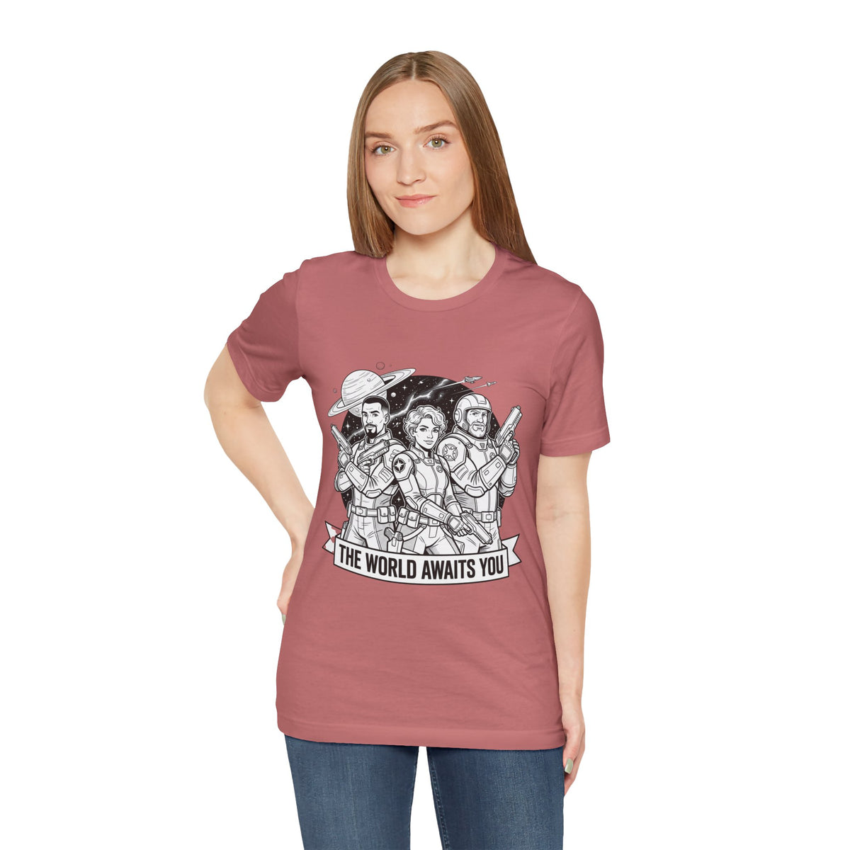 The World Awaits You Tee — Retro Space Crew Graphic T‑Shirt