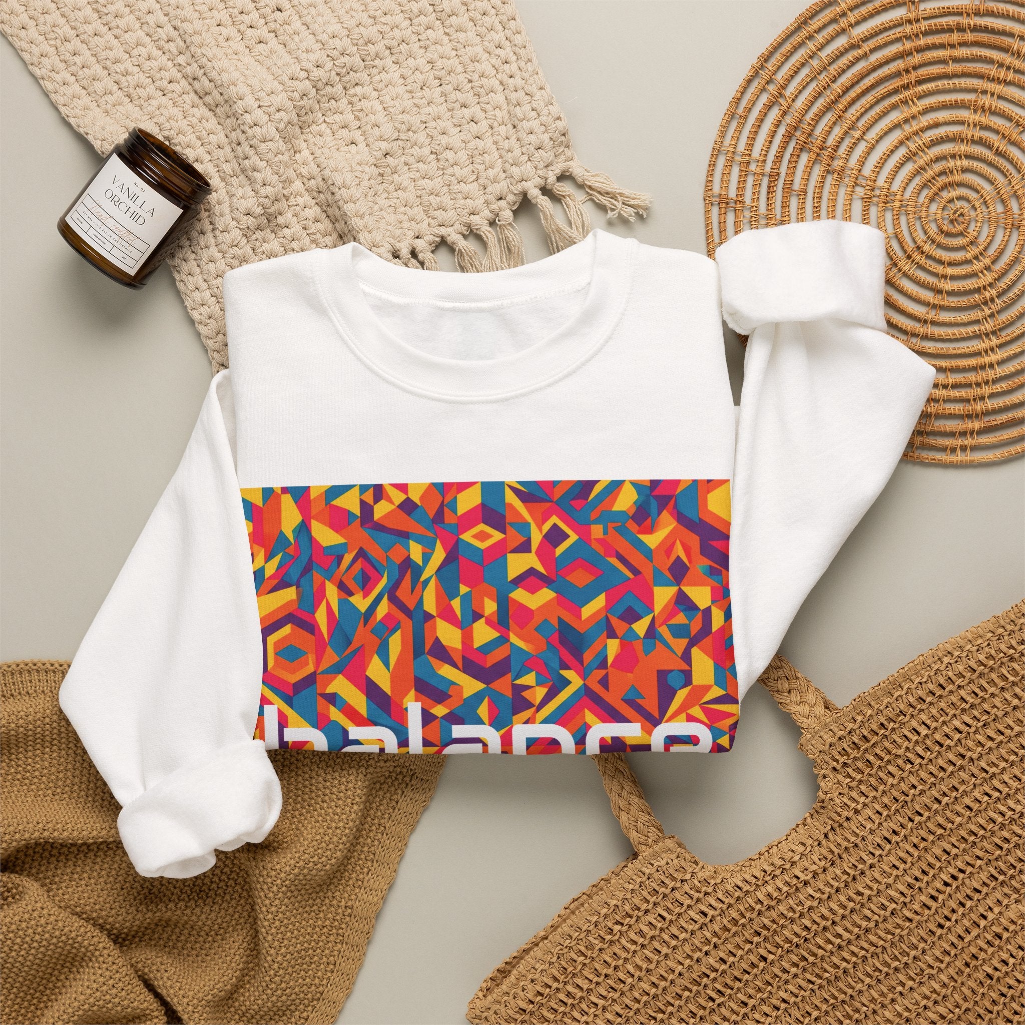 Balance Graphic Crewneck Sweatshirt — Colorful Abstract Hoodie