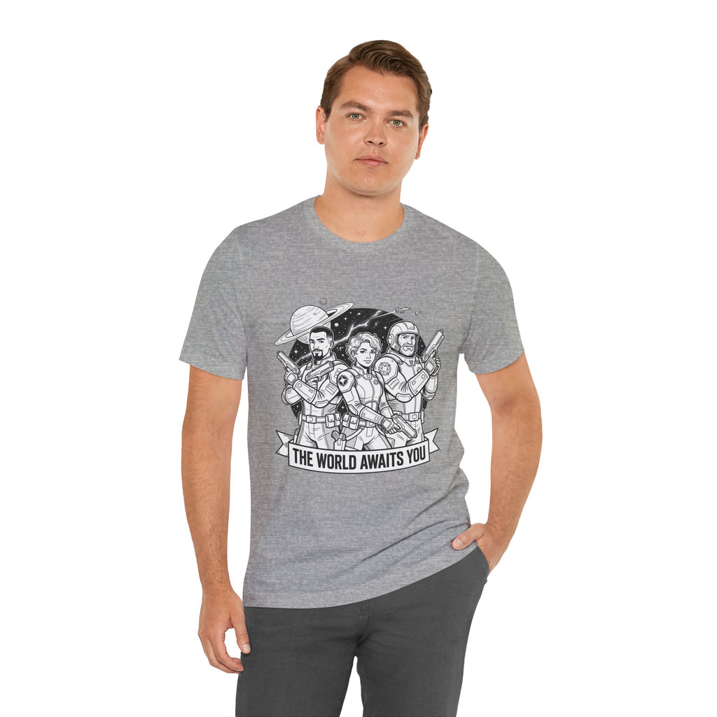 The World Awaits You Tee — Retro Space Crew Graphic T‑Shirt