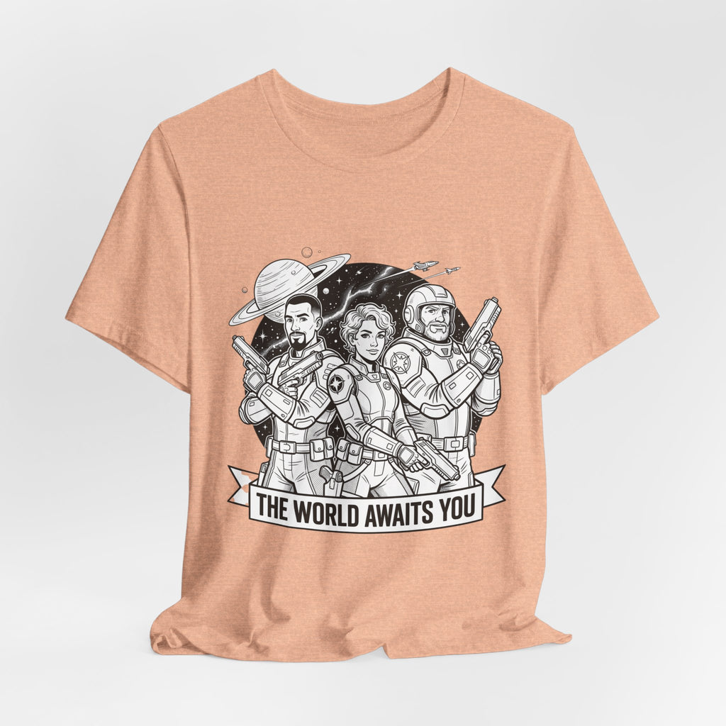 The World Awaits You Tee — Retro Space Crew Graphic T‑Shirt
