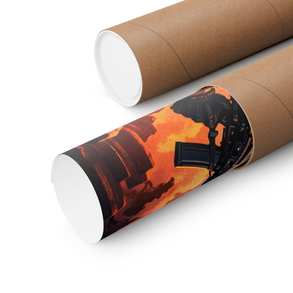 Cyber Sunset Poster — Retro Futuristic Soldier Matte Vertical Print