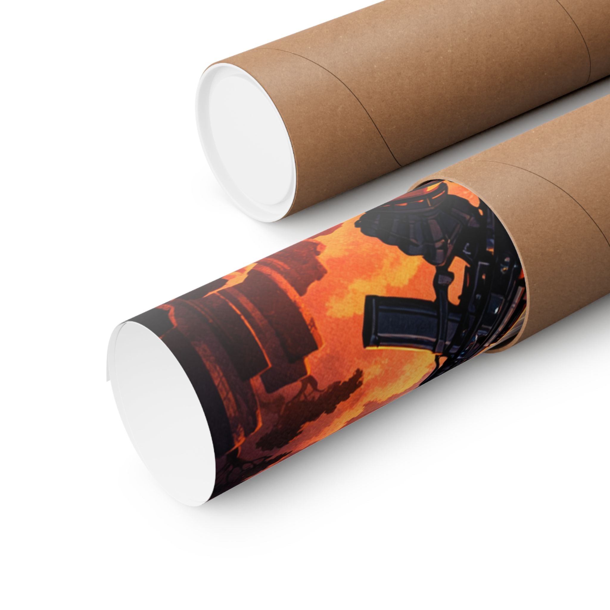 Cyber Sunset Poster — Retro Futuristic Soldier Matte Vertical Print
