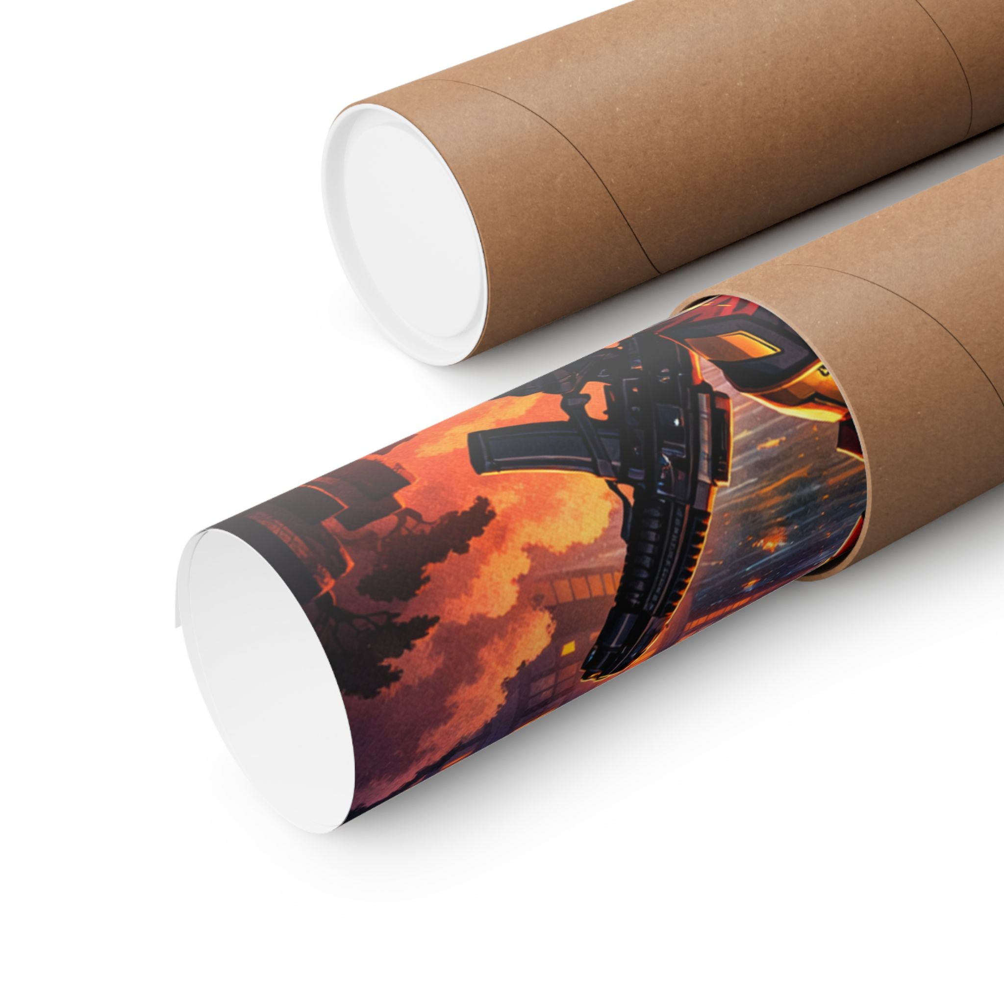 Cyber Sunset Poster — Retro Futuristic Soldier Matte Vertical Print