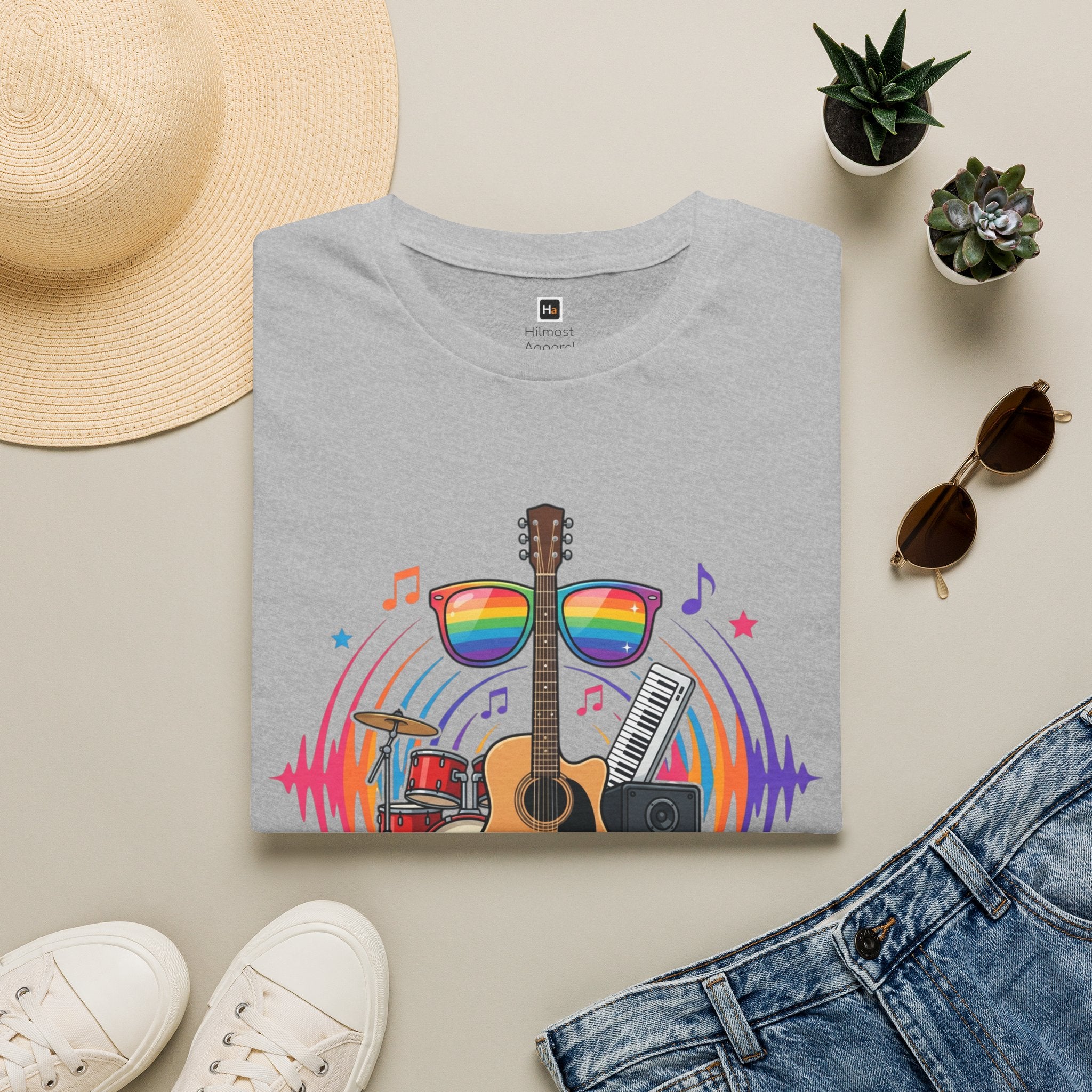 Music Pride T-Shirt — "Free to Choose" Rainbow Guitar Tee